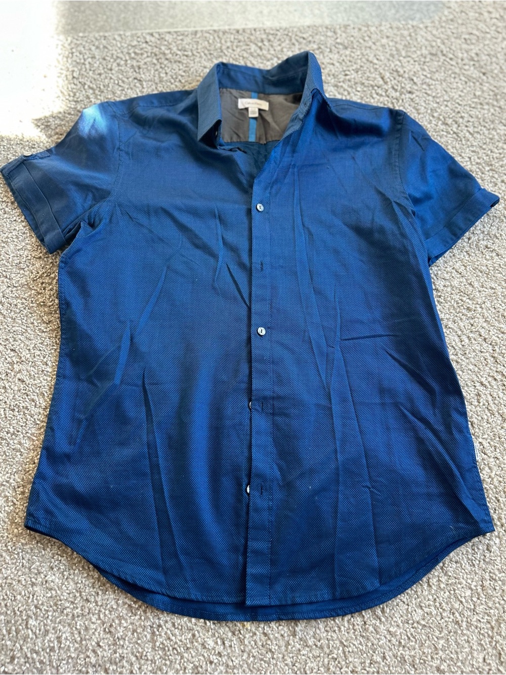 Calvin Klein Short Sleeve Button-Down Shirt - Navy Blue